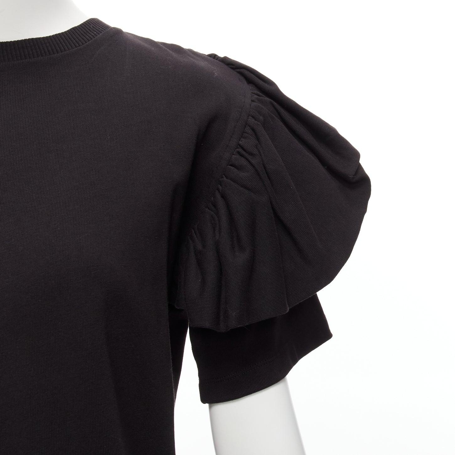 DRIES VAN NOTEN black cotton asymmetric ruffle half sleeve boxy top S For Sale 3