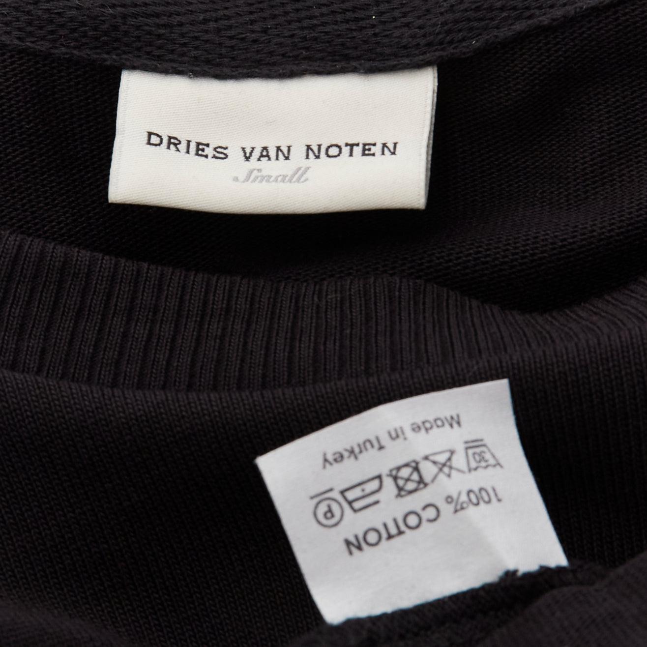 DRIES VAN NOTEN black cotton asymmetric ruffle half sleeve boxy top S For Sale 3