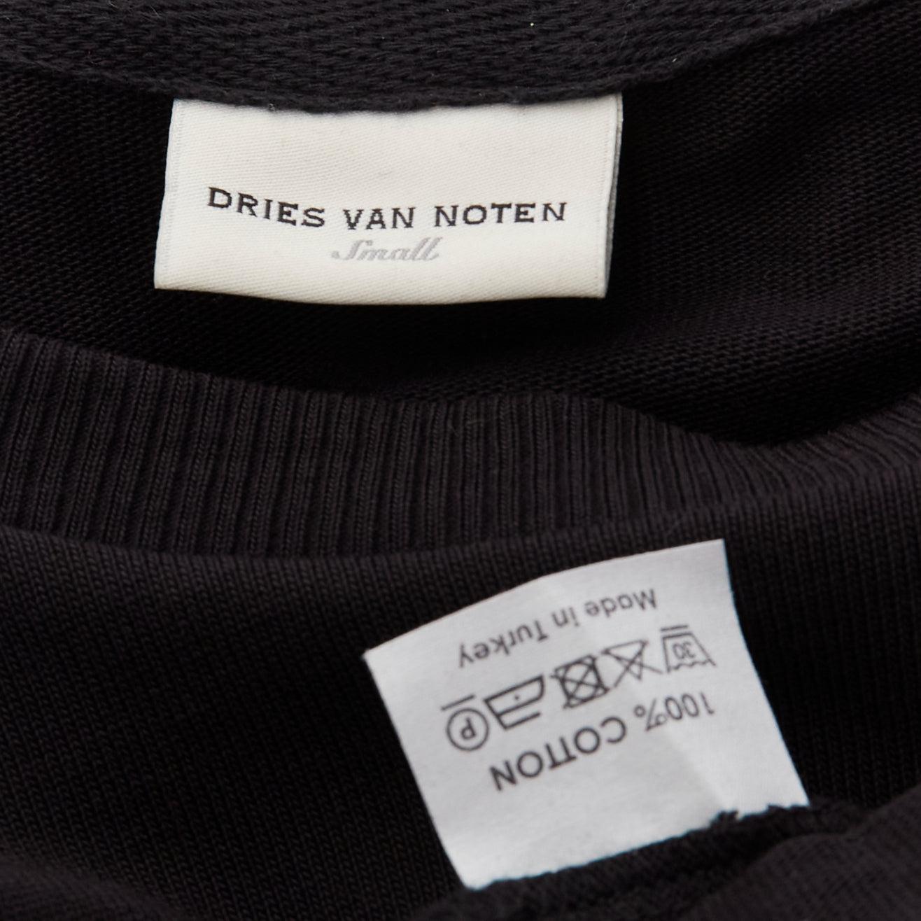 DRIES VAN NOTEN black cotton asymmetric ruffle half sleeve boxy top S For Sale 4