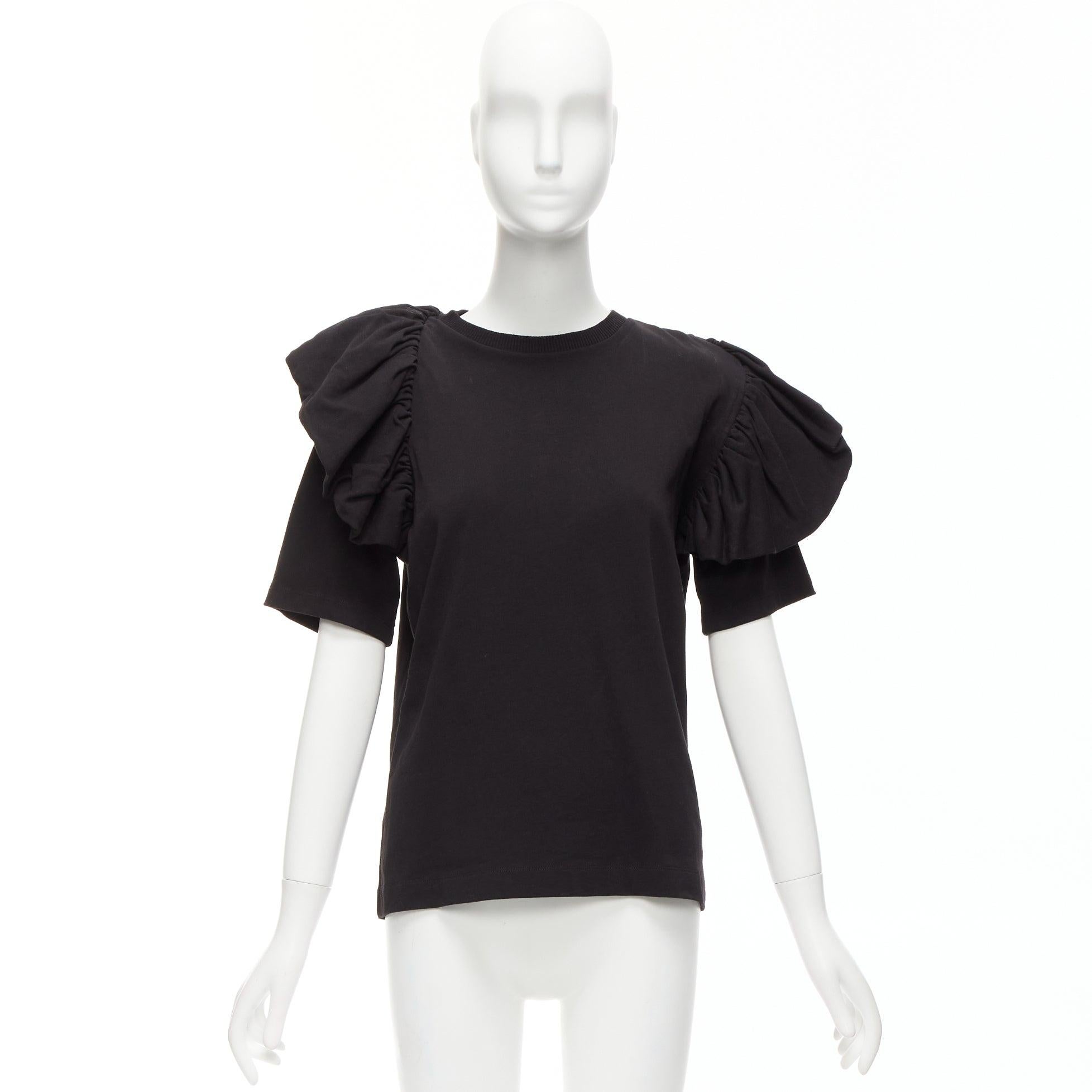 DRIES VAN NOTEN black cotton asymmetric ruffle half sleeve boxy top S For Sale 4