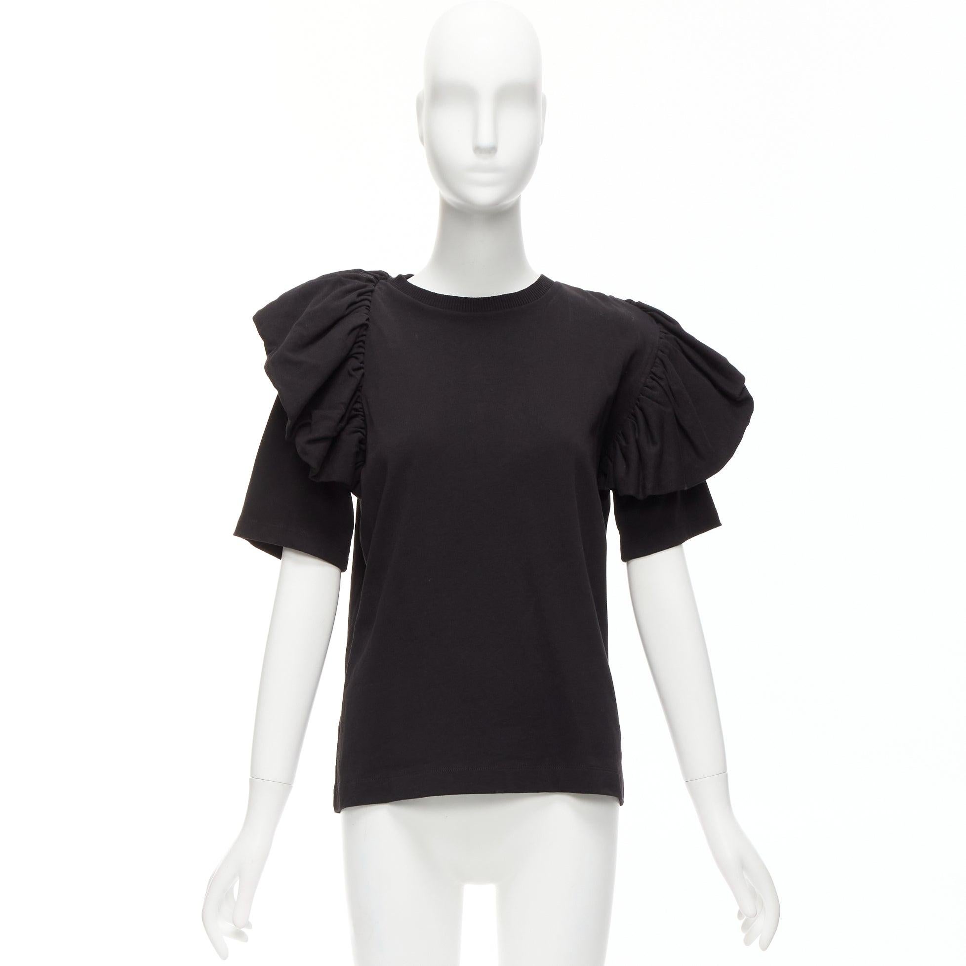 DRIES VAN NOTEN black cotton asymmetric ruffle half sleeve boxy top S For Sale 5