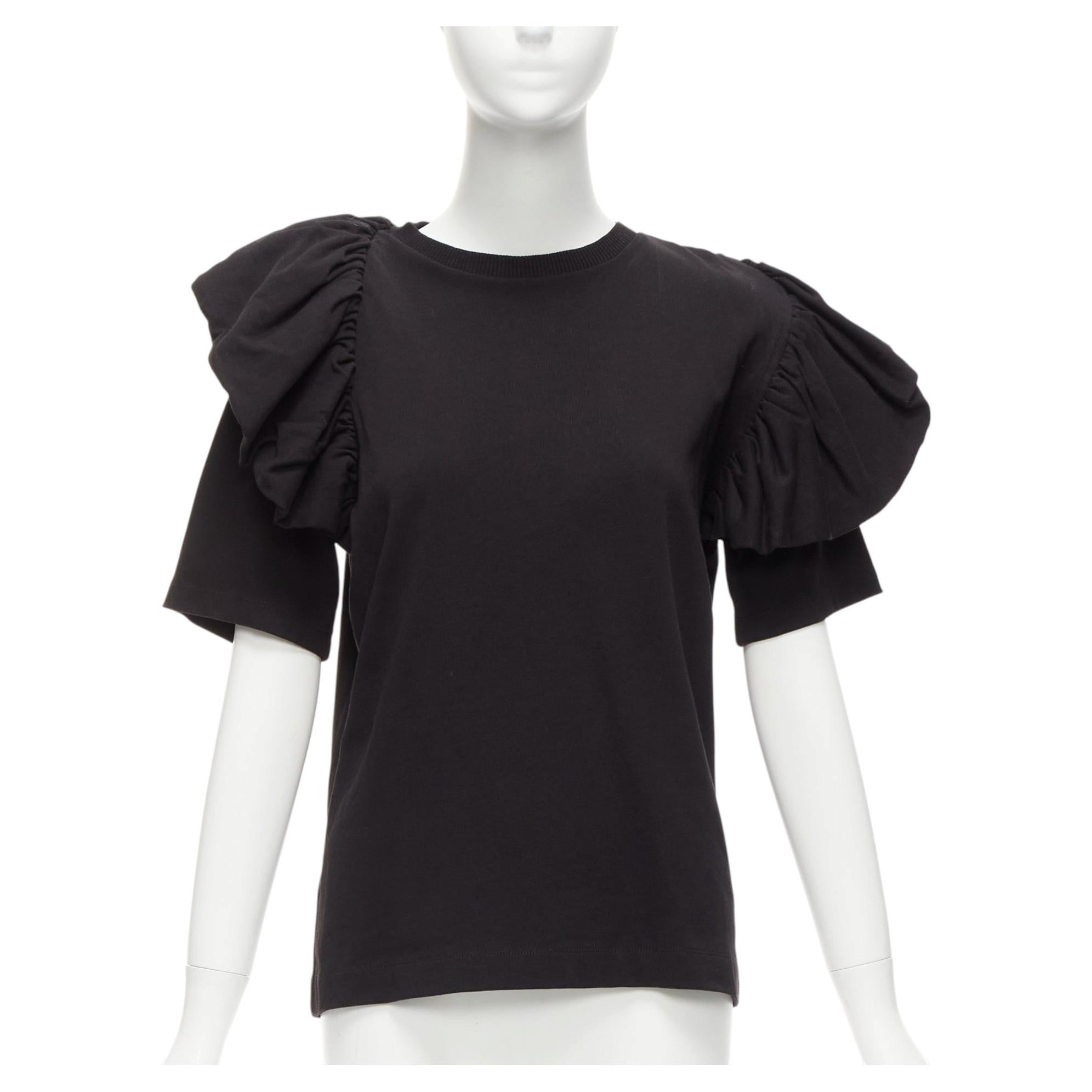 DRIES VAN NOTEN top de algodón negro con volante asimétrico y media manga S