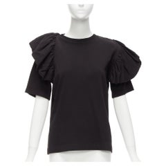DRIES VAN NOTEN - Top a mezza manica in cotone nero con volant asimmetrico S