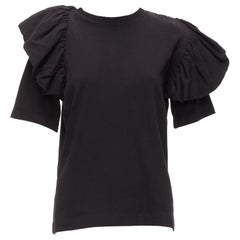 DRIES VAN NOTEN black cotton asymmetric ruffle half sleeve boxy top S