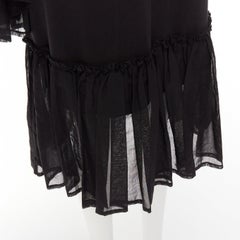 DRIES VAN NOTEN black cotton asymmetric sleeve ruffle hem sweatshirt dress S