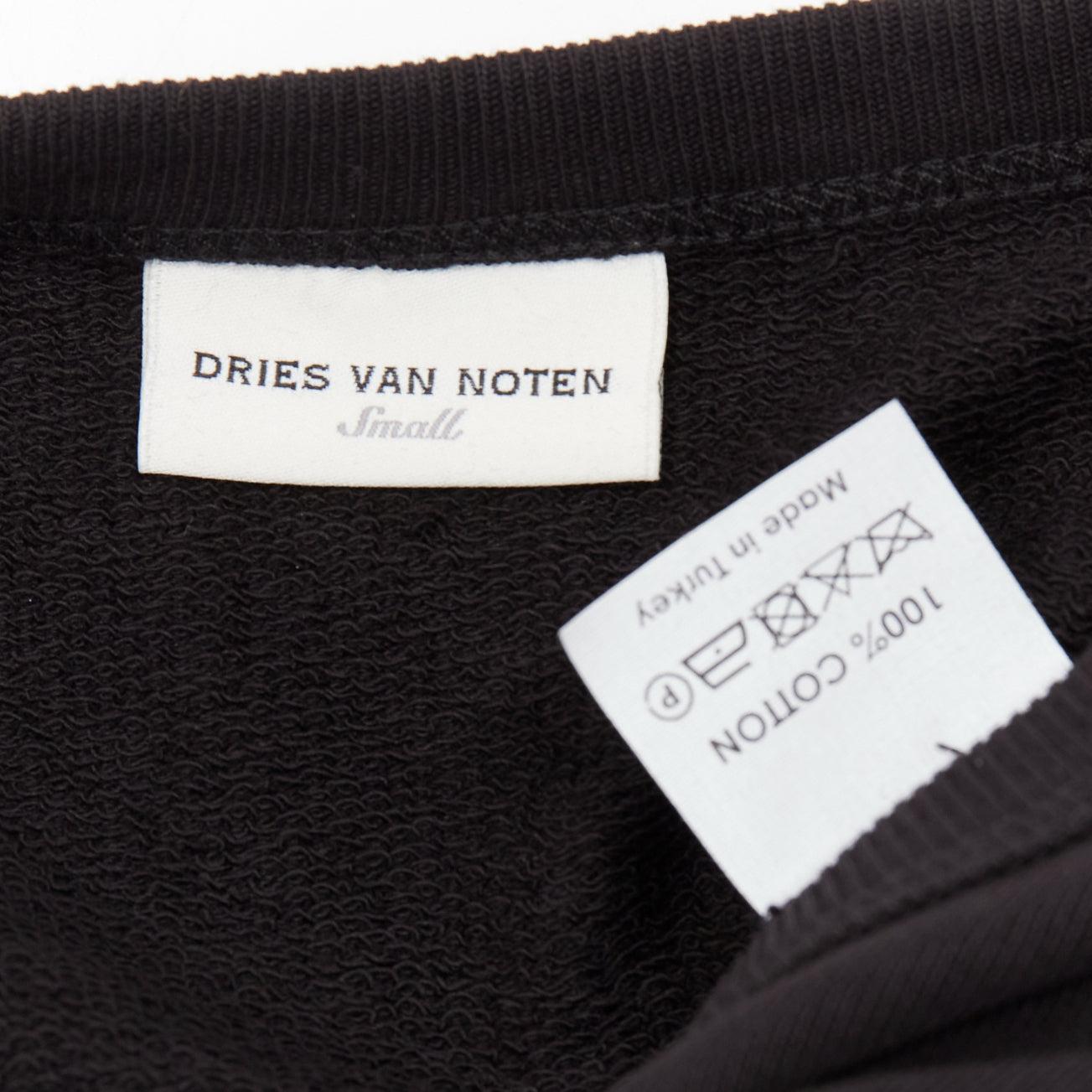 DRIES VAN NOTEN black cotton asymmetric sleeve ruffle hem sweatshirt dress S For Sale 4