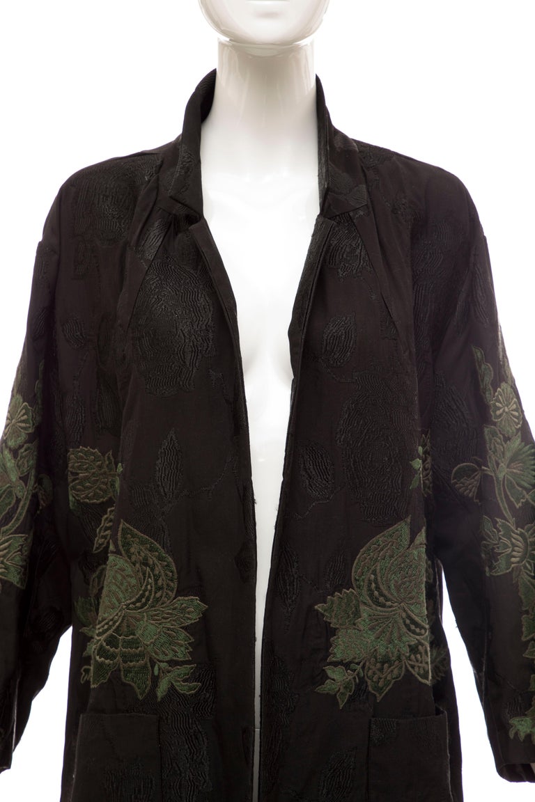 Dries Van Noten Black Cotton Brocade With Green Floral Embroidery ...