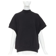 DRIES VAN NOTEN black cotton mock neck dolman short sleeves boxy sweatshirt XS