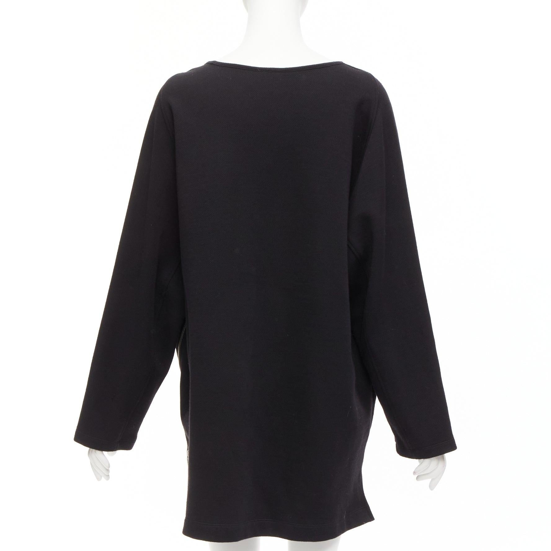 DRIES VAN NOTEN black cotton wool blend pocketed V-neck patch pocket zip dress S For Sale 1