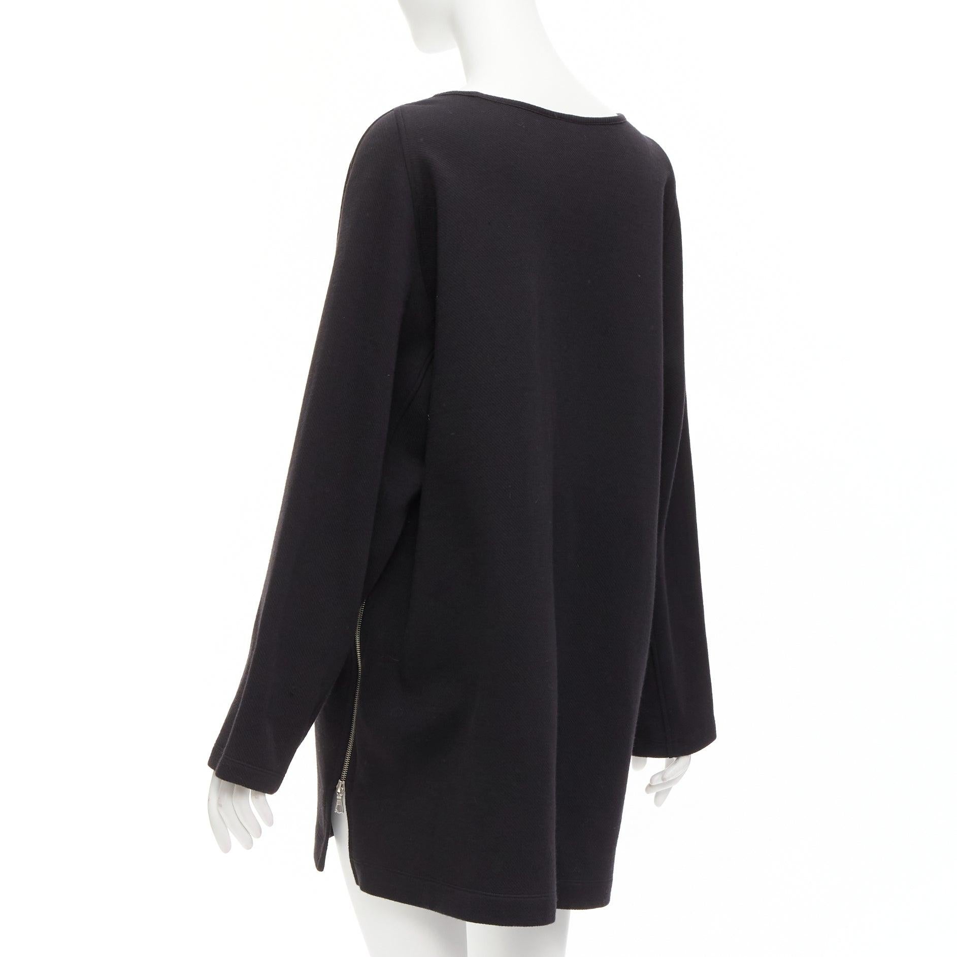 DRIES VAN NOTEN black cotton wool blend pocketed V-neck patch pocket zip dress S For Sale 2