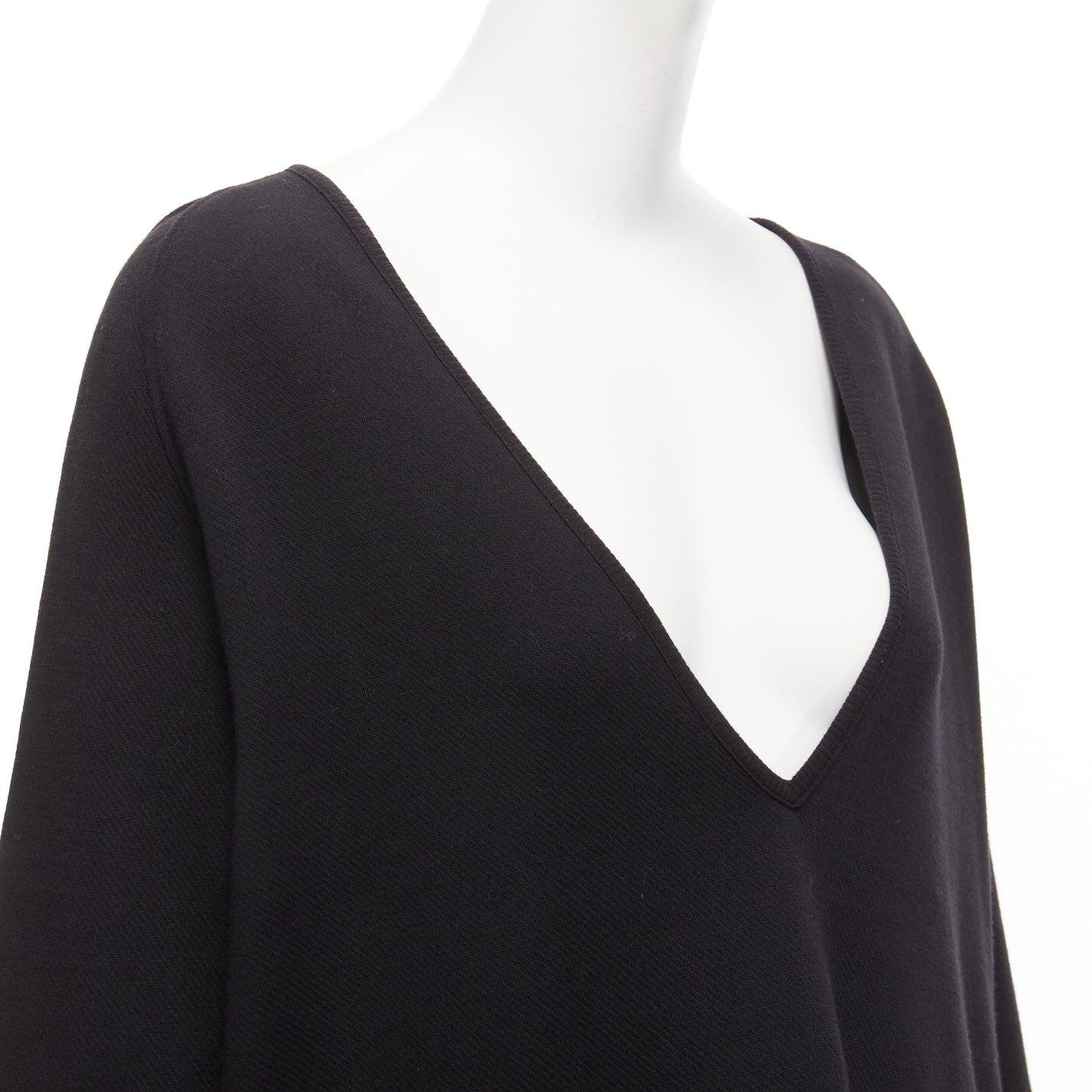 DRIES VAN NOTEN black cotton wool blend pocketed V-neck patch pocket zip dress S For Sale 3