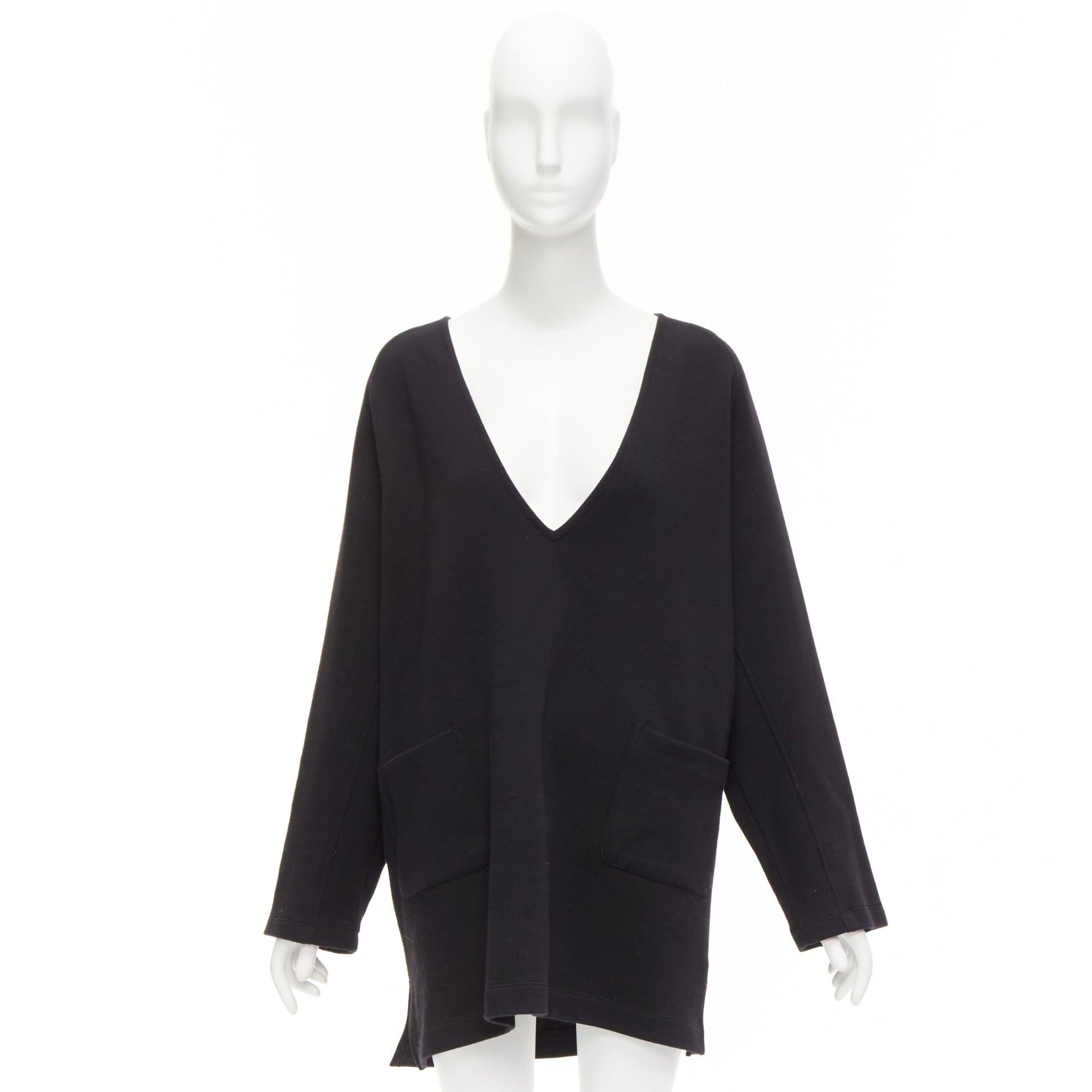DRIES VAN NOTEN black cotton wool blend pocketed V-neck patch pocket zip dress S For Sale 5