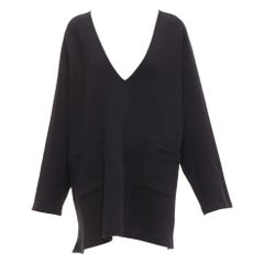 DRIES VAN NOTEN robe noire en coton mélangé à la laine à col en V à poches zippées S
