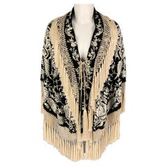 DRIES VAN NOTEN Black Cream Embroidered Silk Scarf