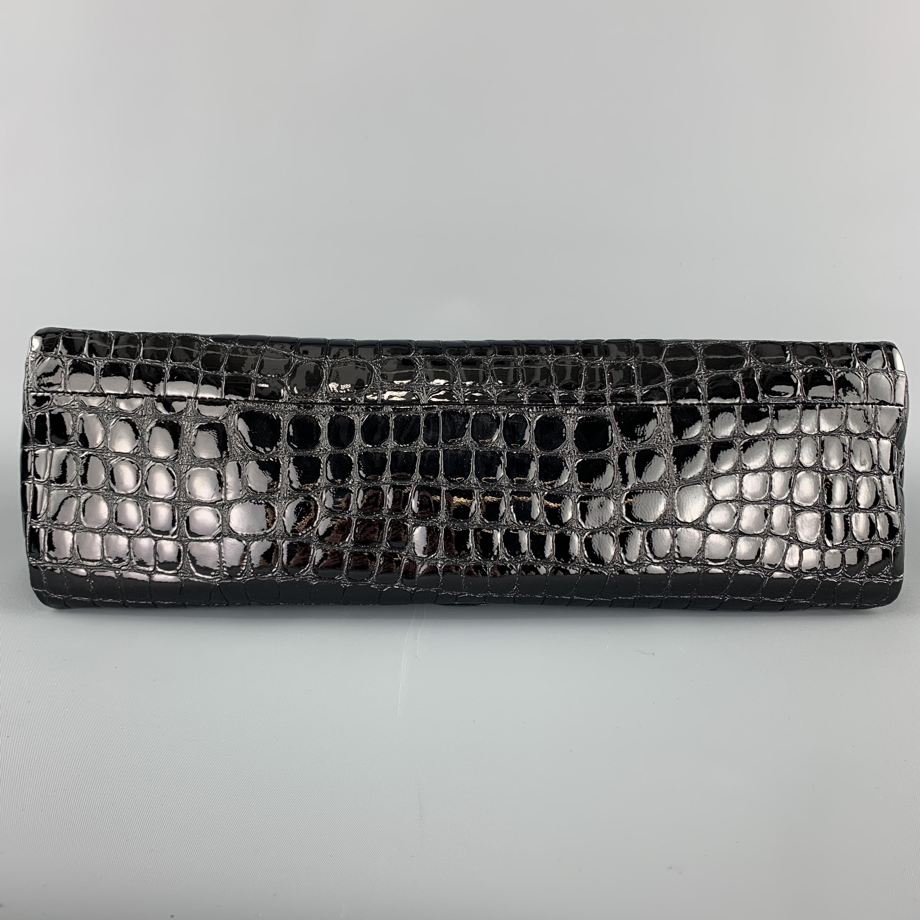 Women's DRIES VAN NOTEN Black Crocodile Embossed Patent Leather Clutch Bag