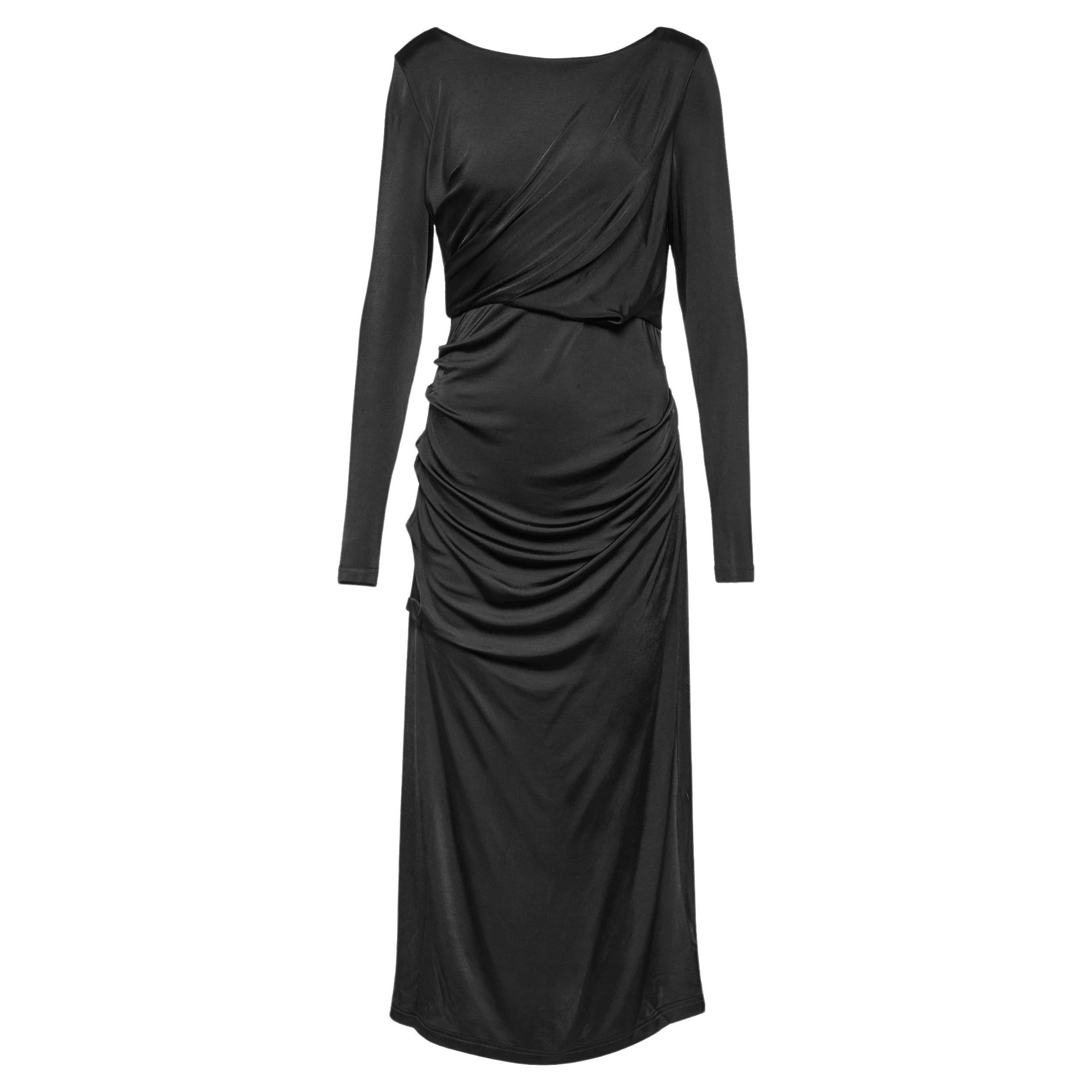 Dries Van Noten black draped jersey dress For Sale