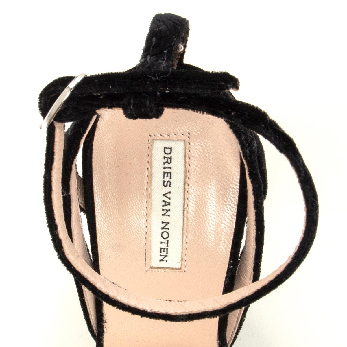 Black DRIES VAN NOTEN black EMBROIDERE & RHINESTONE VELVET Sandals Shoes 36 For Sale