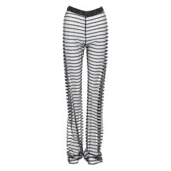 DRIES VAN NOTEN pantaloni neri a righe in rete floccata a gamba tesa FR34 XS