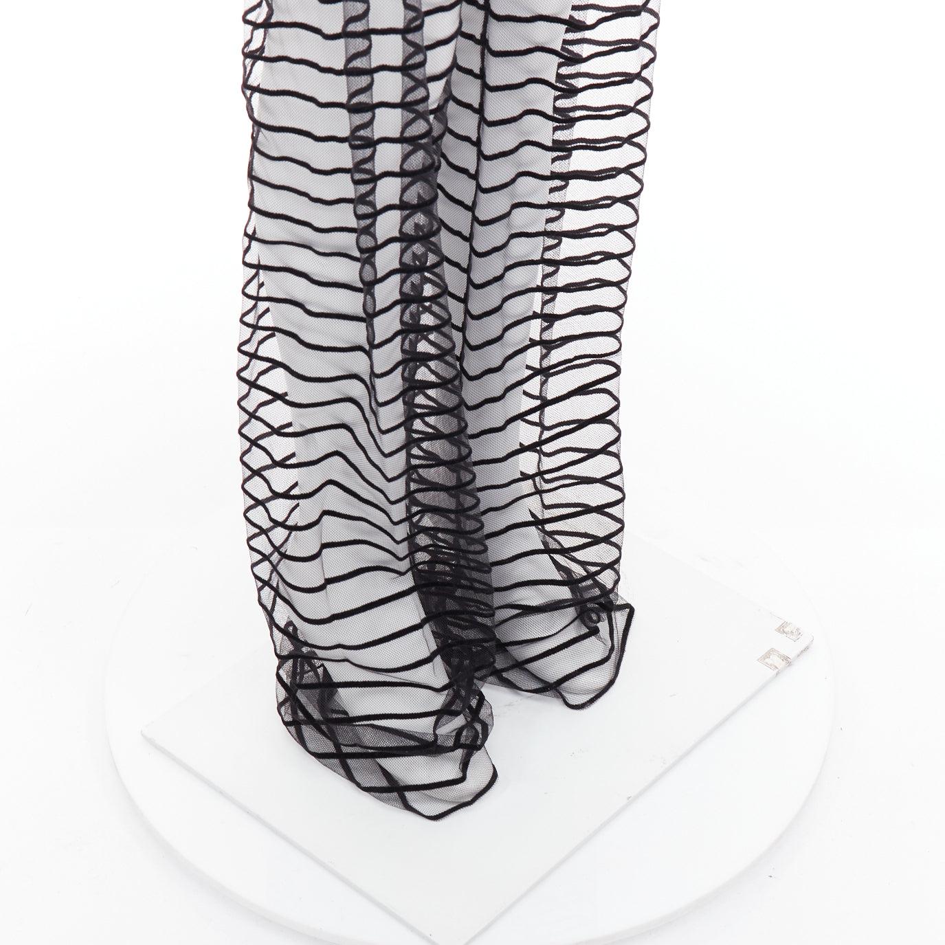 DRIES VAN NOTEN pantaloni a gamba tesa in rete floccata nera a righe FR38 M in vendita 2