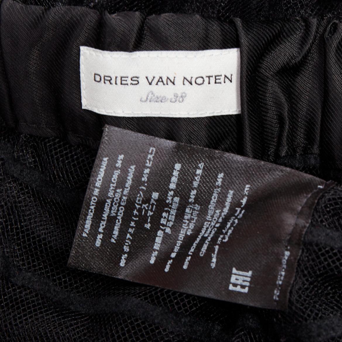 DRIES VAN NOTEN pantaloni a gamba tesa in rete floccata nera a righe FR38 M in vendita 3