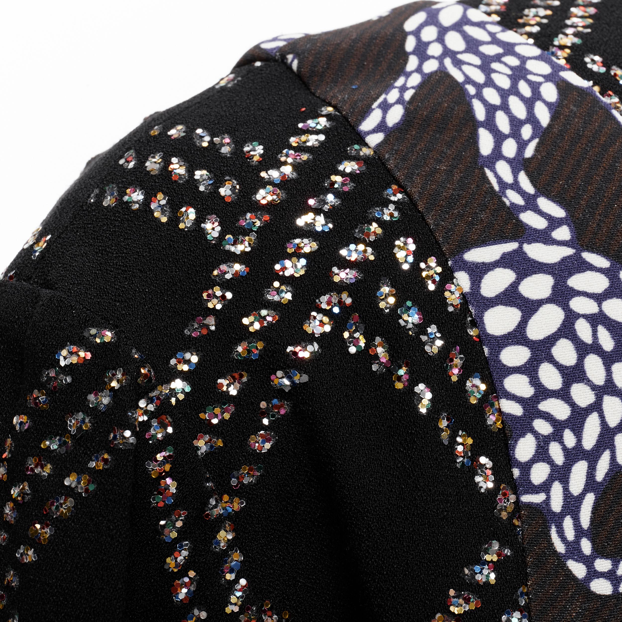 DRIES VAN NOTEN black glitter grid jacquard print illusion layered dress FR36 XS 4