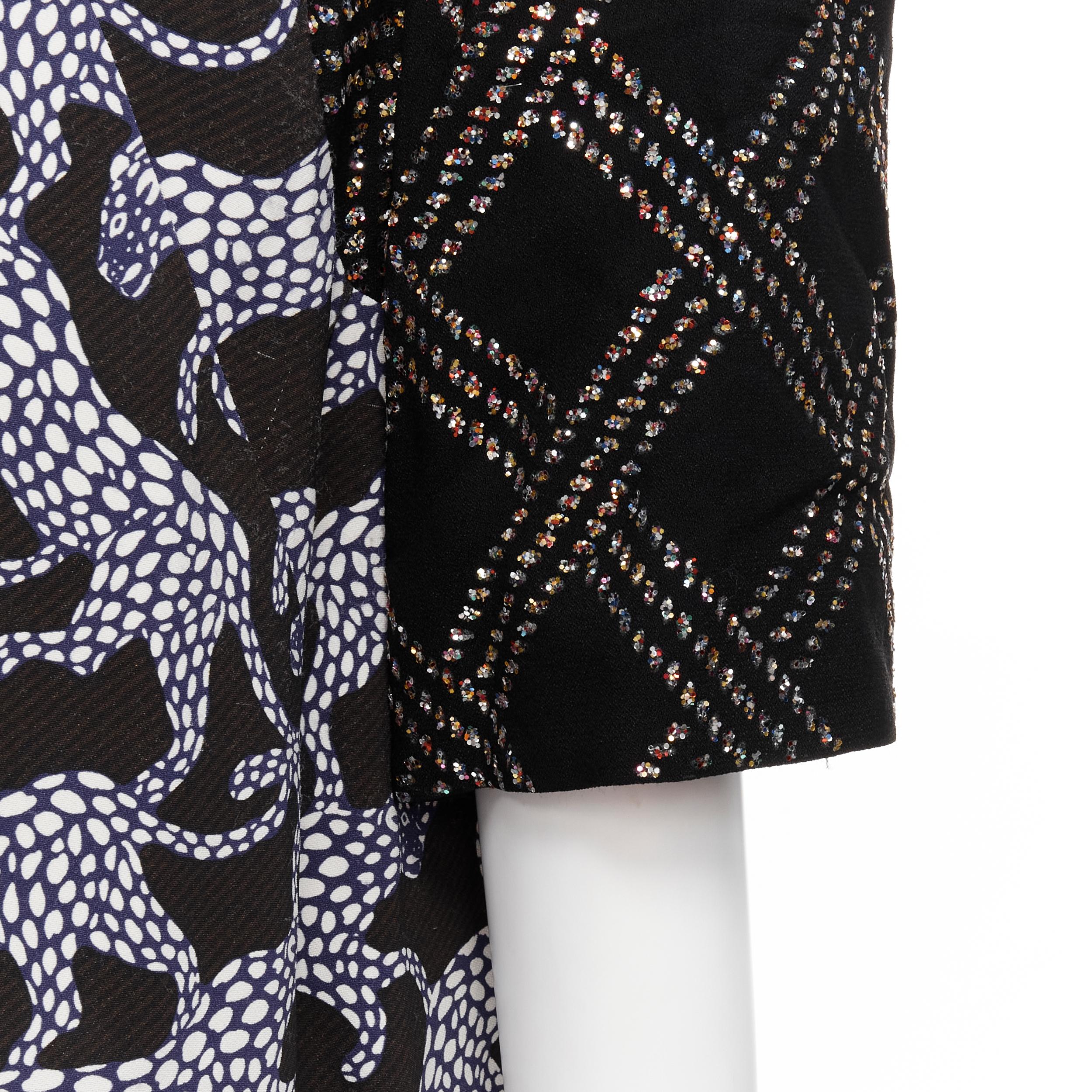 DRIES VAN NOTEN black glitter grid jacquard print illusion layered dress FR36 XS 6