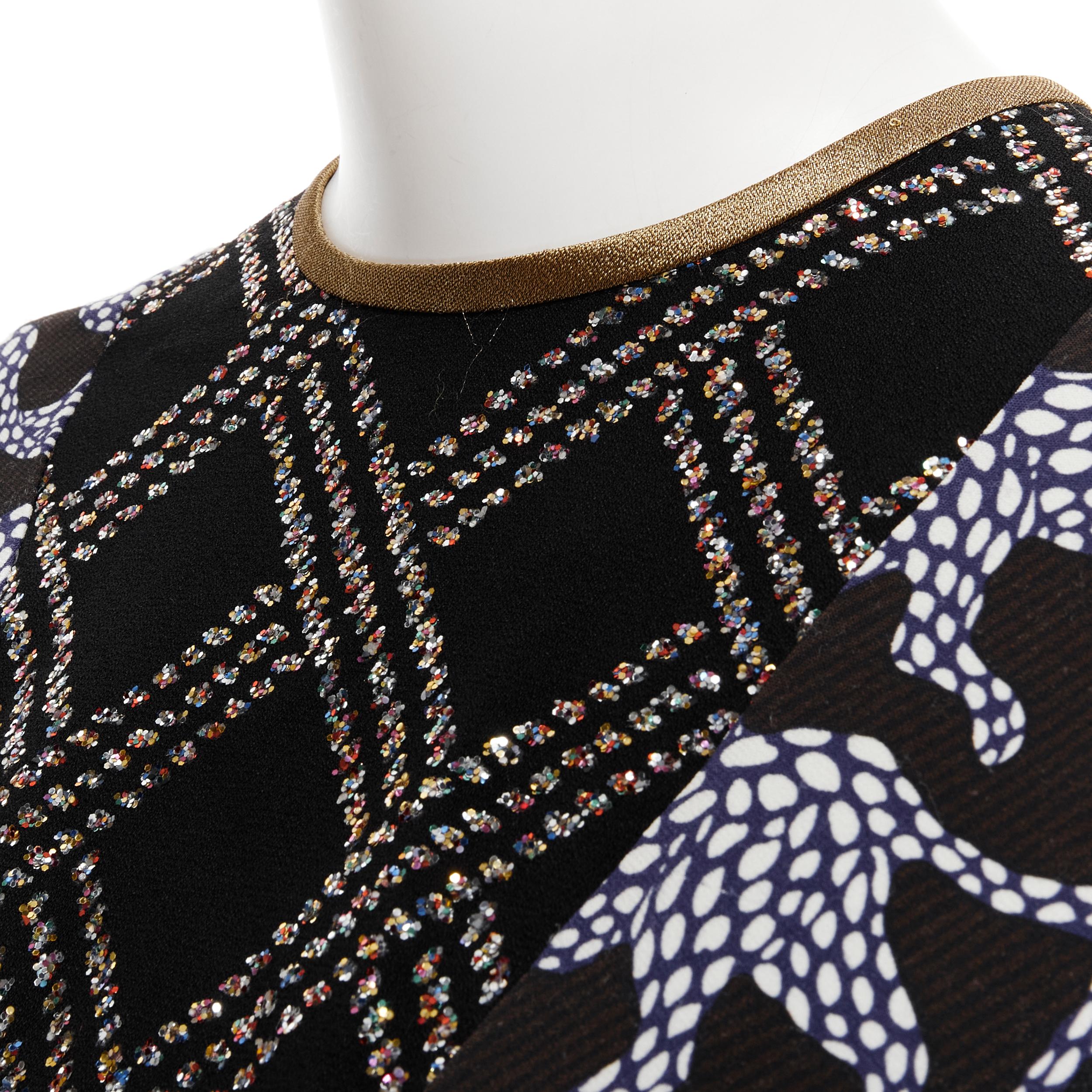 DRIES VAN NOTEN black glitter grid jacquard print illusion layered dress FR36 XS 
Reference: CELG/A00176 
Brand: Dries Van Noten 
Designer: Dries Van Noten 
Color: Multicolour 
Pattern: Abstract 
Closure: Zip Extra 
Detail: Gold piping round collar.