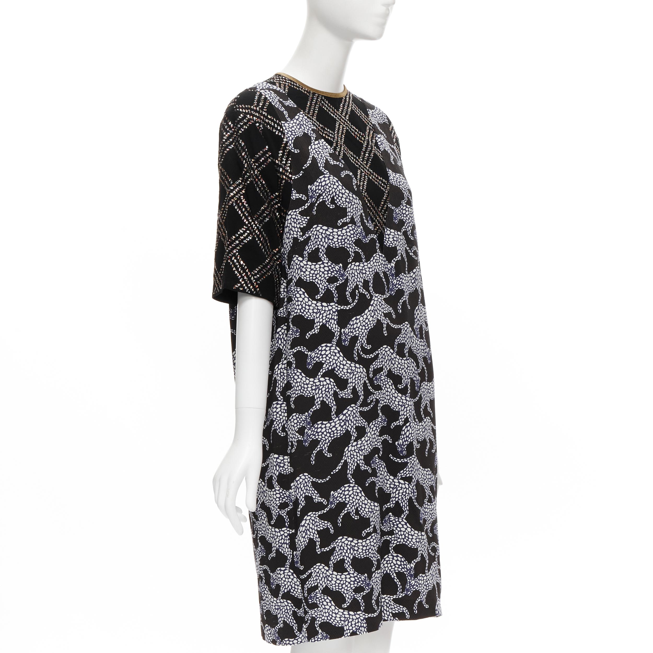 Black DRIES VAN NOTEN black glitter grid jacquard print illusion layered dress FR36 XS