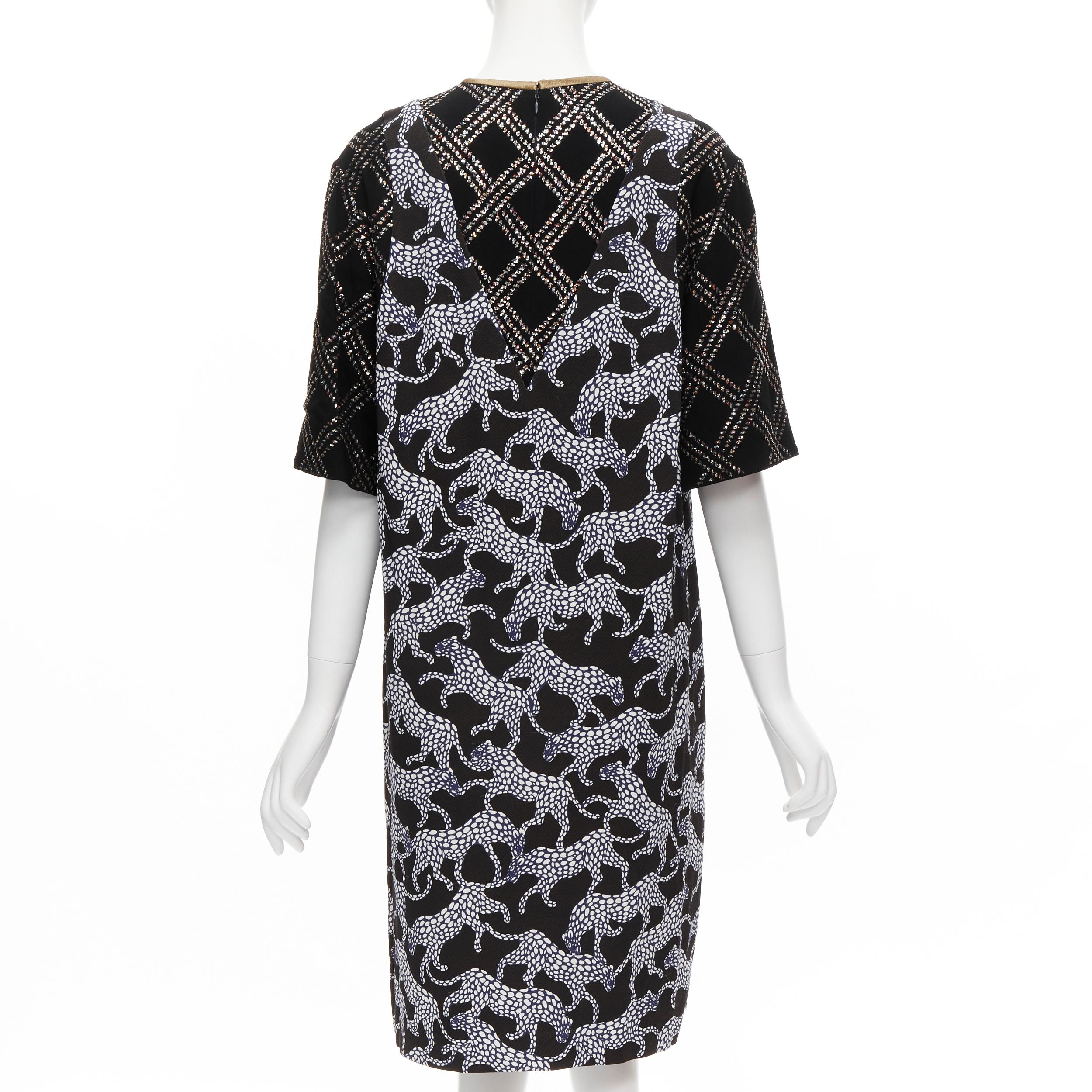 Women's DRIES VAN NOTEN black glitter grid jacquard print illusion layered dress FR36 XS