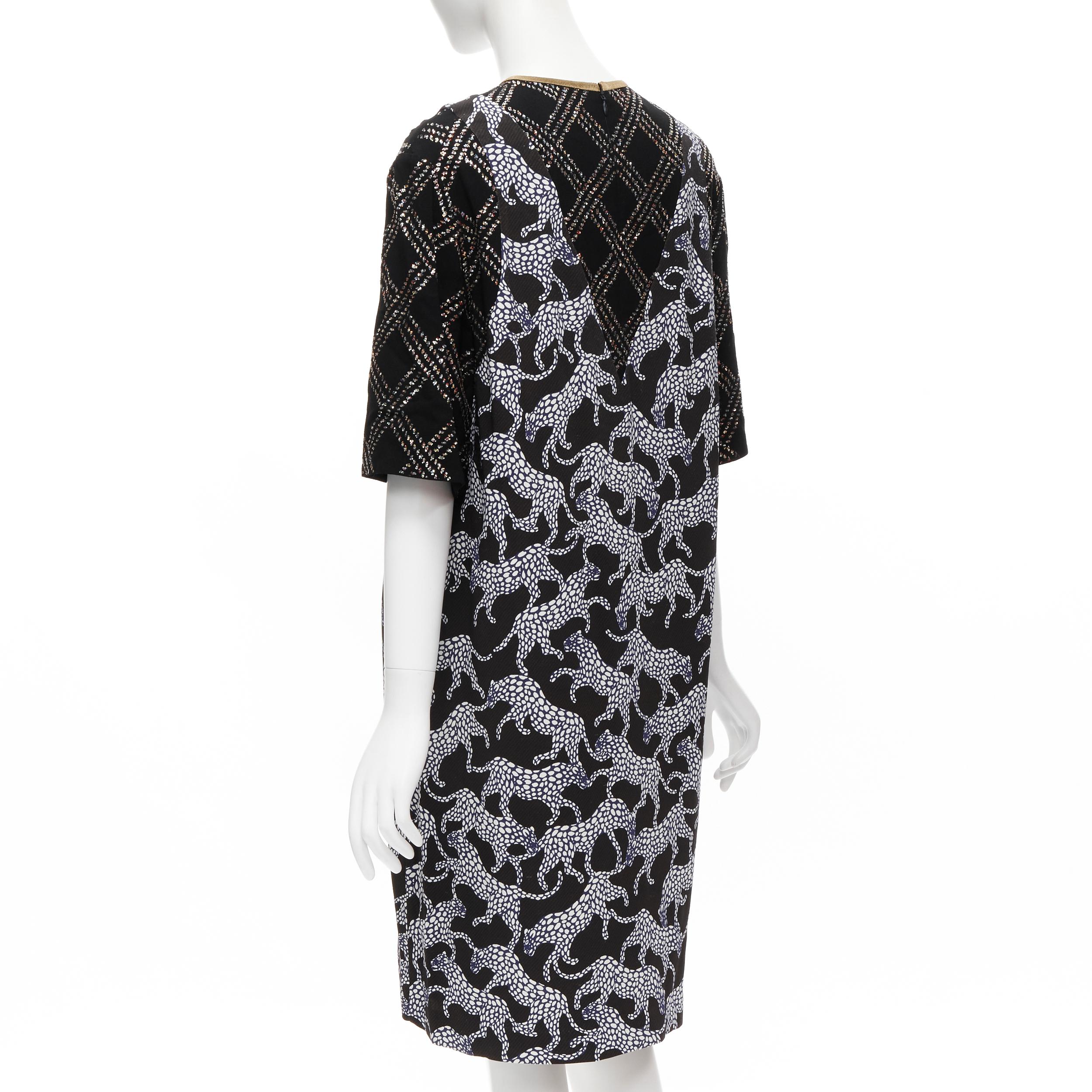 DRIES VAN NOTEN black glitter grid jacquard print illusion layered dress FR36 XS 1
