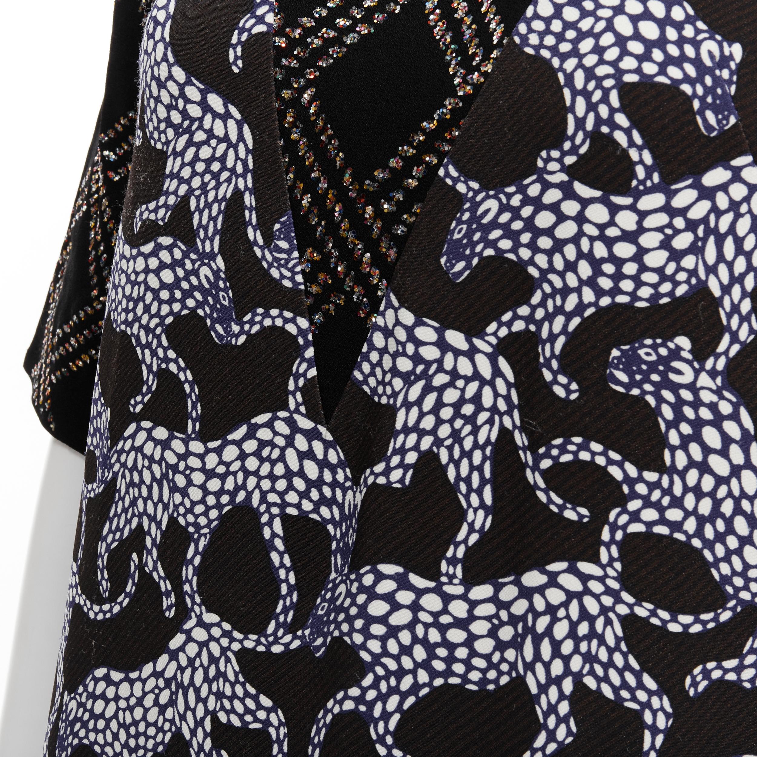 DRIES VAN NOTEN black glitter grid jacquard print illusion layered dress FR36 XS 2