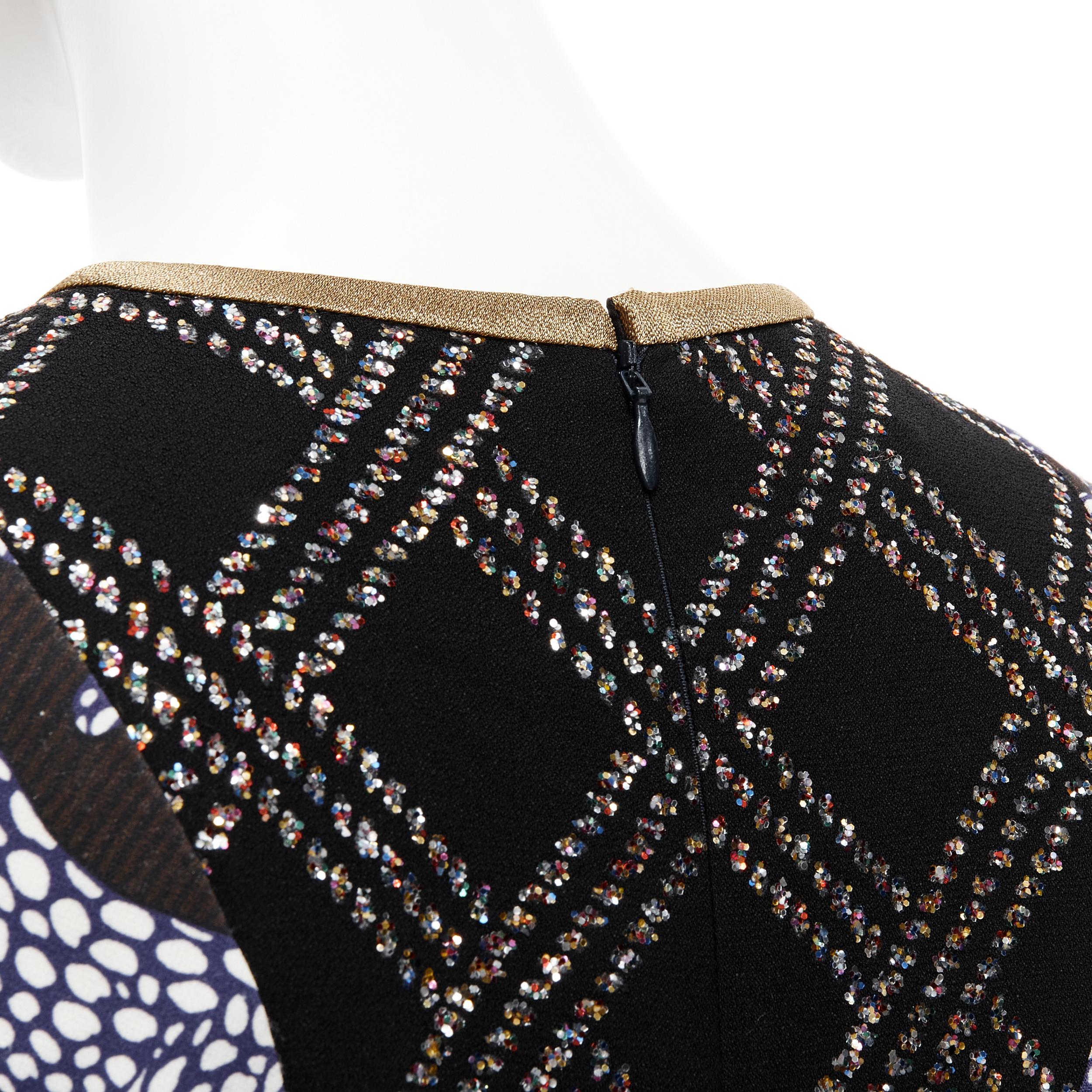 DRIES VAN NOTEN black glitter grid jacquard print illusion layered dress FR36 XS 3