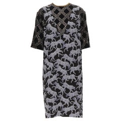 DRIES VAN NOTEN black glitter grid jacquard print illusion layered dress FR36 XS