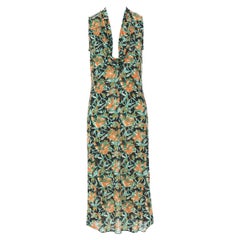 DRIES VAN NOTEN black green floral print draped scoop neck midi dress Fr38