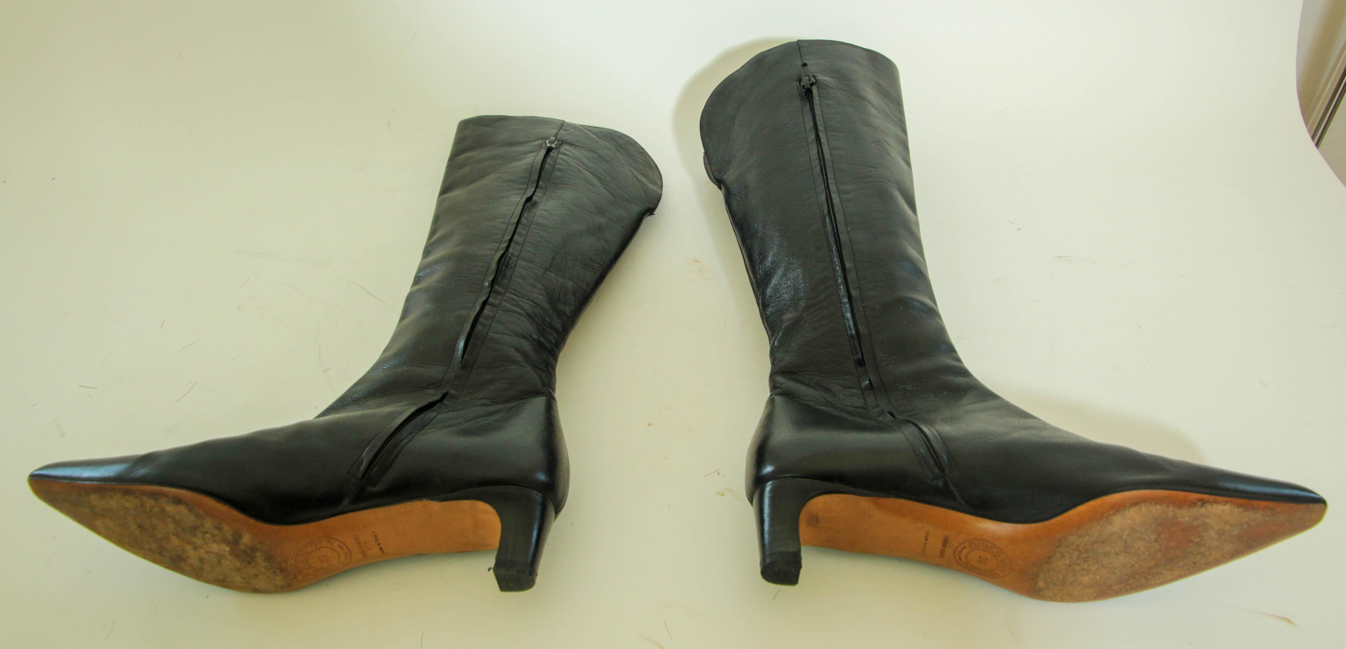 DRIES VAN NOTEN Black Leather Boots Size EU 39 For Sale 6