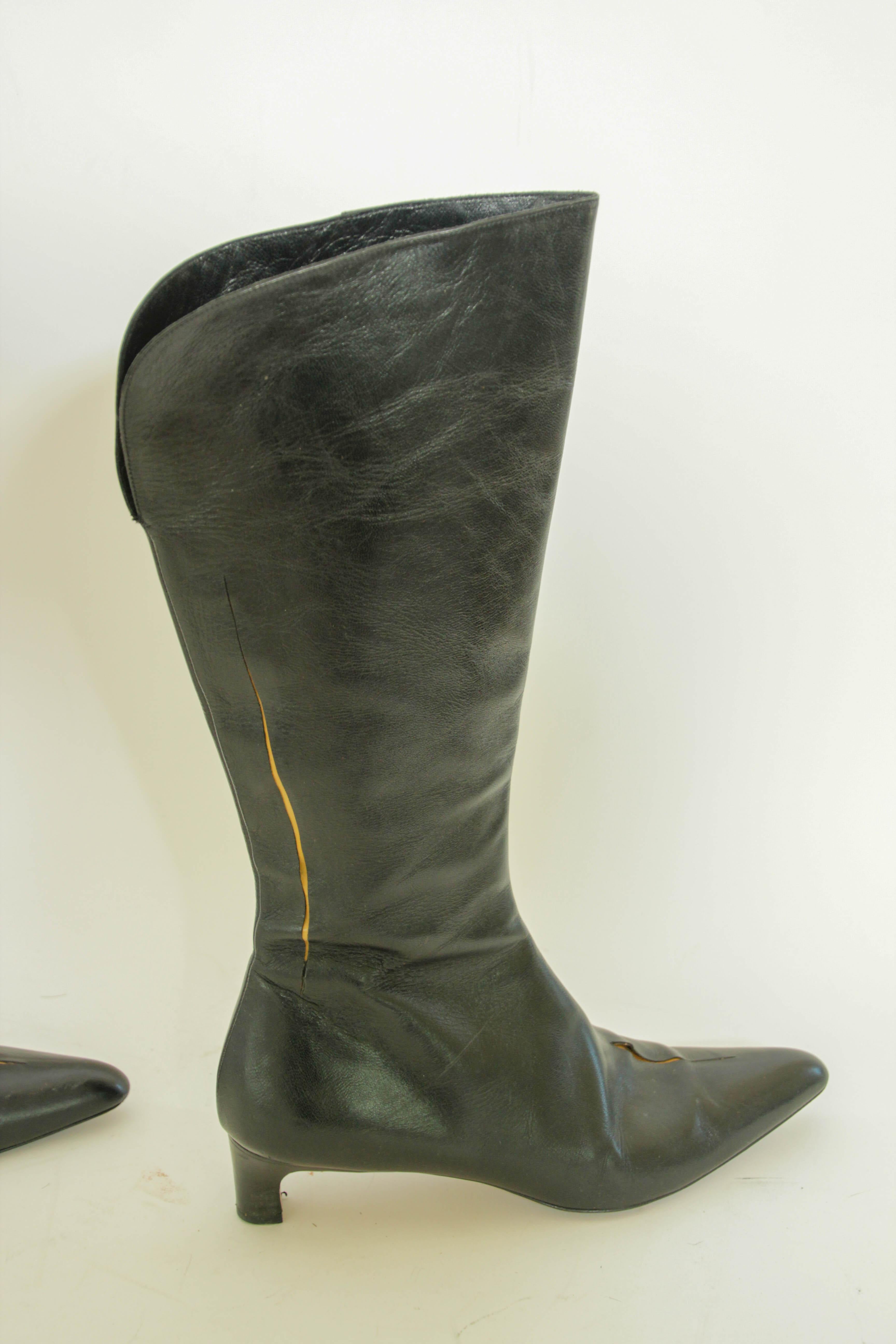 DRIES VAN NOTEN Black Leather Boots Size EU 39 For Sale 7