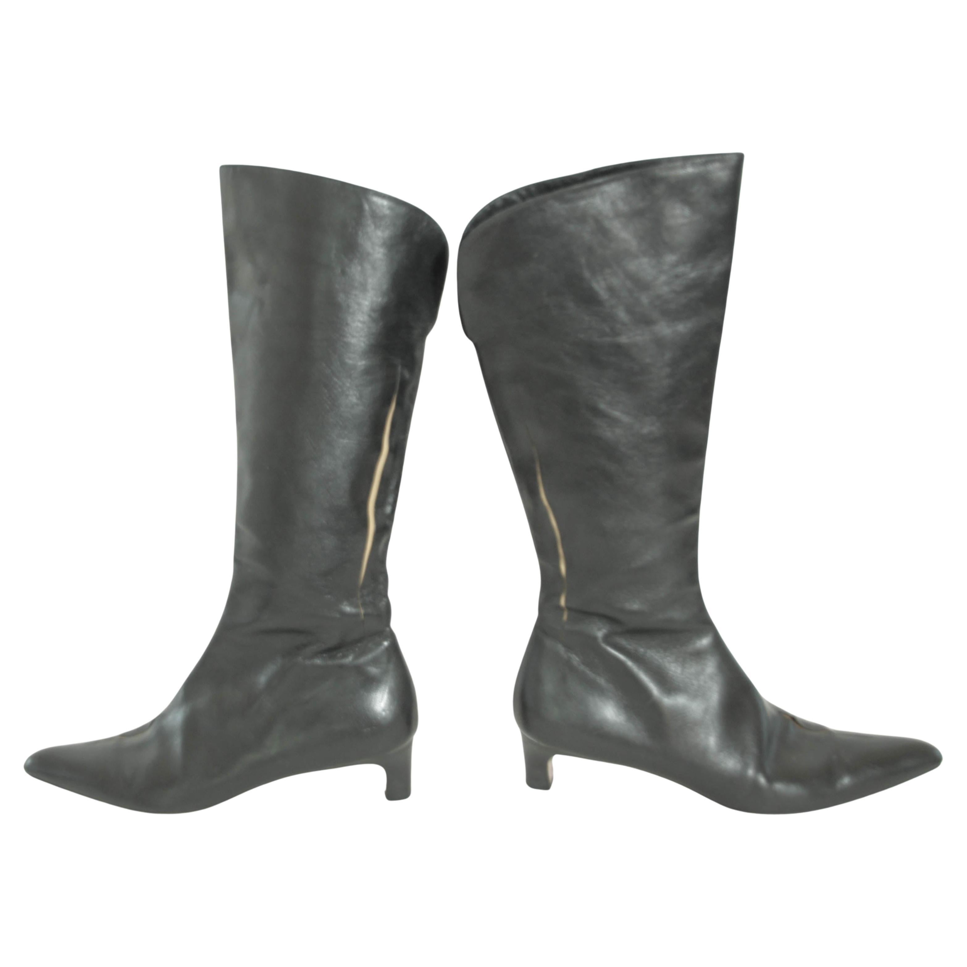 DRIES VAN NOTEN Black Leather Boots Size EU 39 For Sale