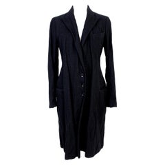 Retro Dries Van Noten Black Metal Fiber Wool Long Classic Coat