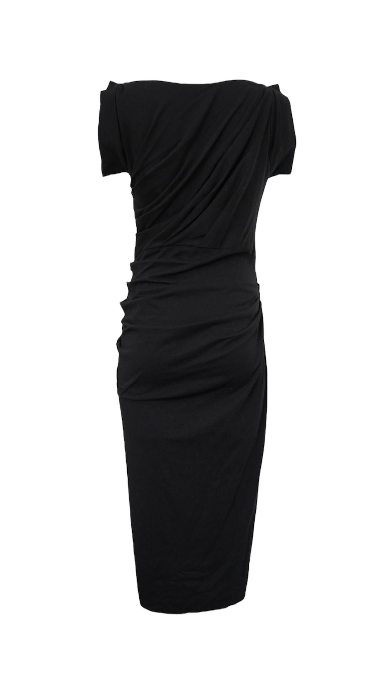 Dries Van Noten Black Midi Deep V Dress In Good Condition For Sale In Beverly Hills, CA
