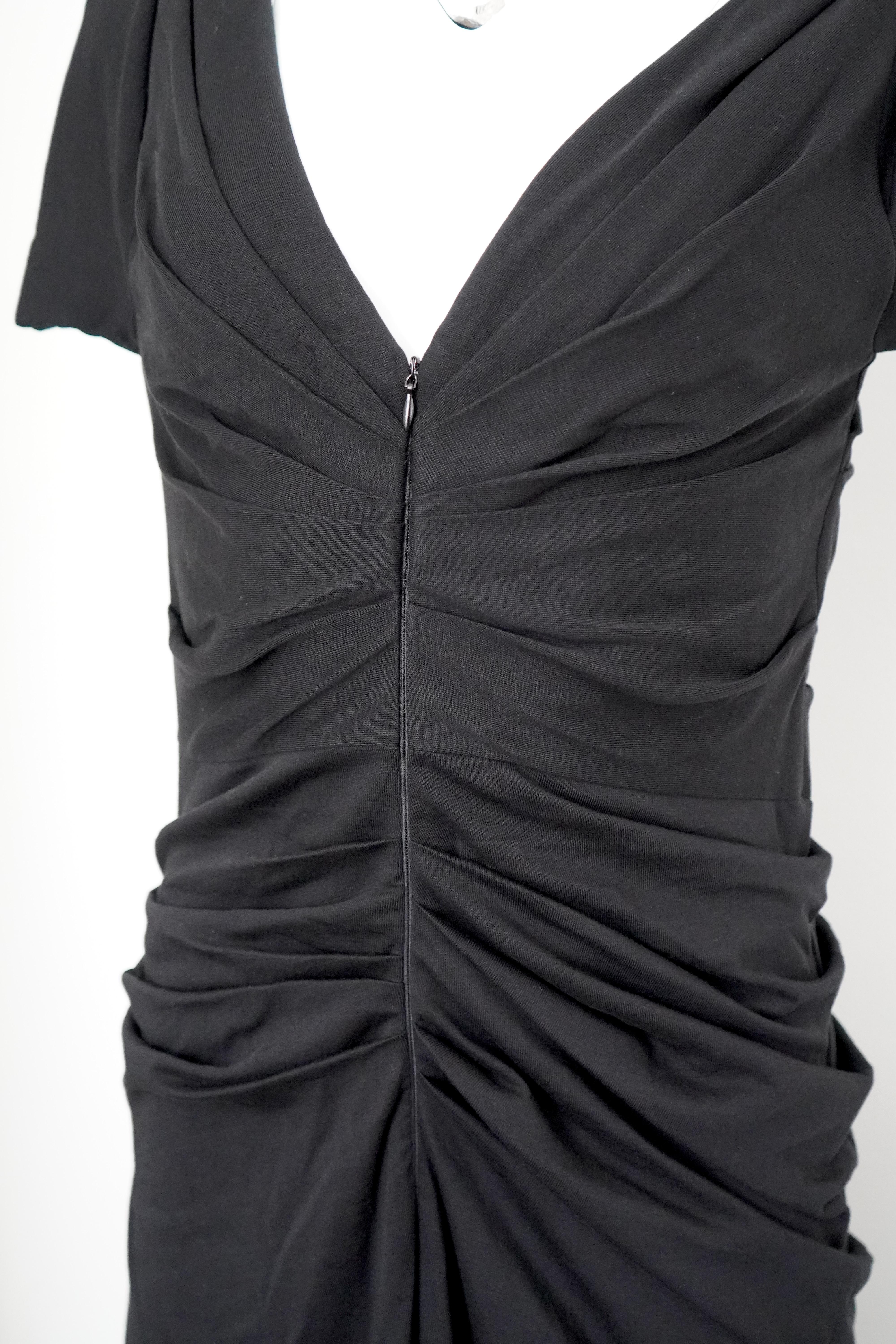 Women's Dries Van Noten Black Midi Deep V Dress For Sale