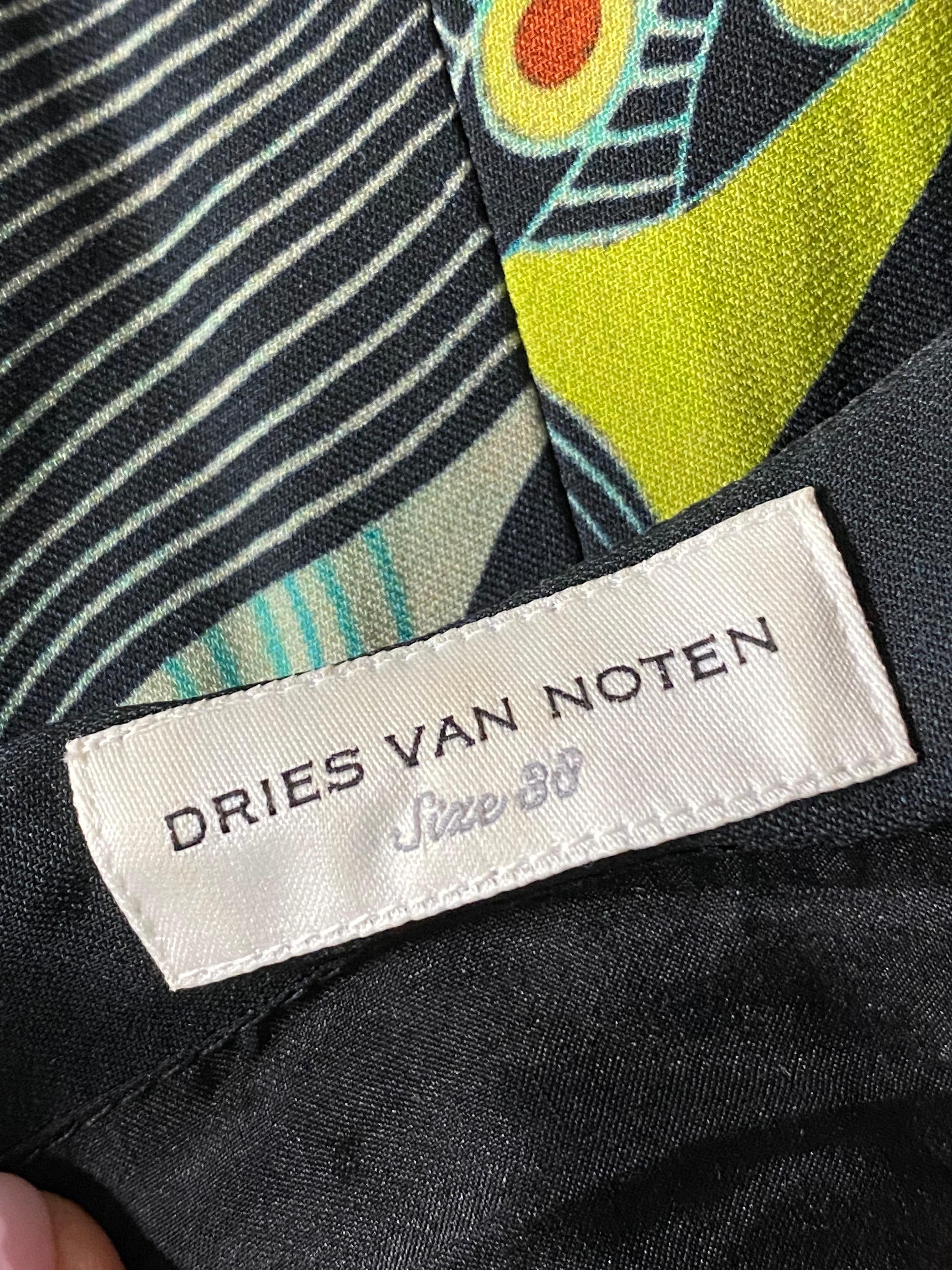 Dries Van Noten Black & Multicolor Wrap Maxi Dress, Size 38 5