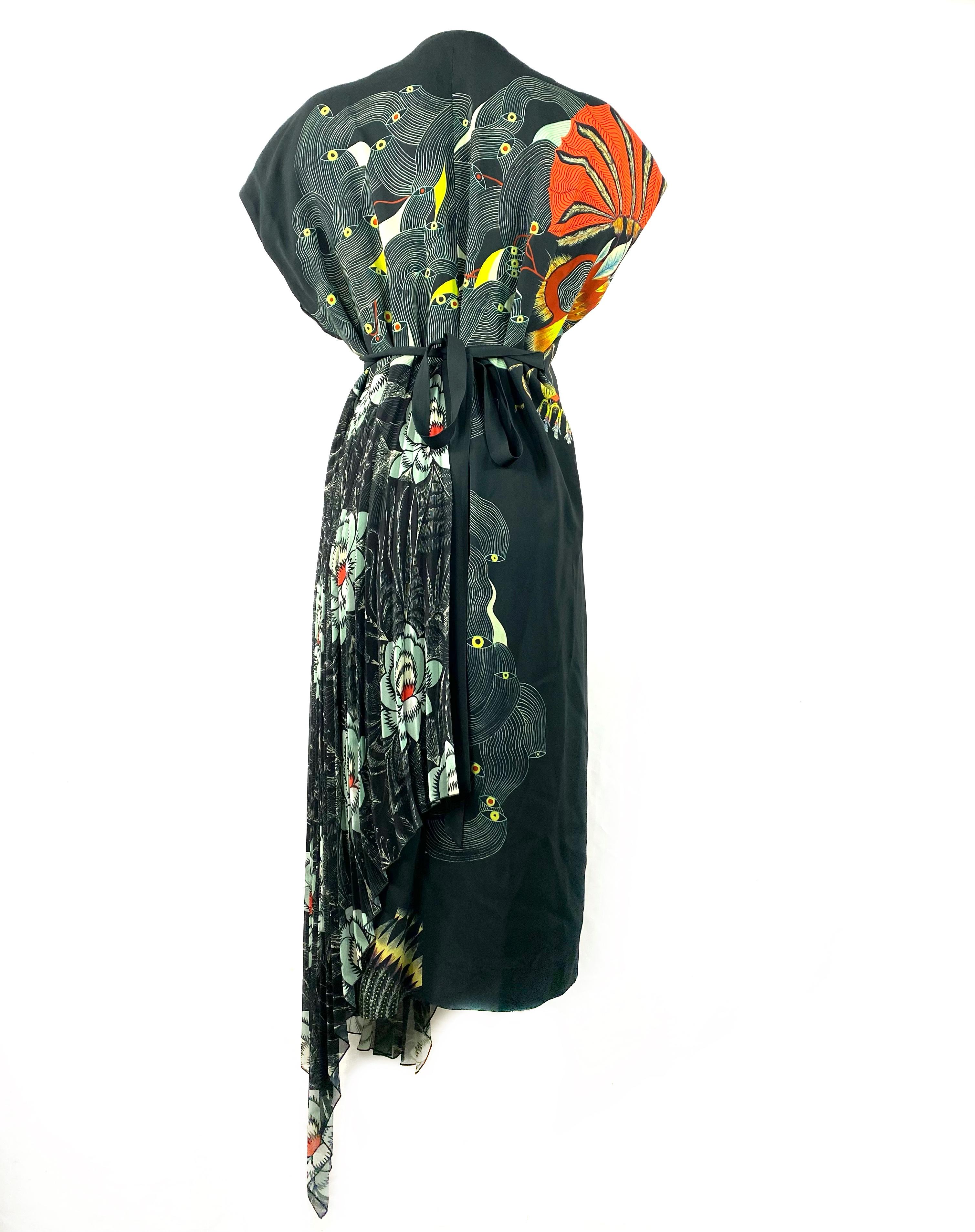 Women's Dries Van Noten Black & Multicolor Wrap Maxi Dress, Size 38