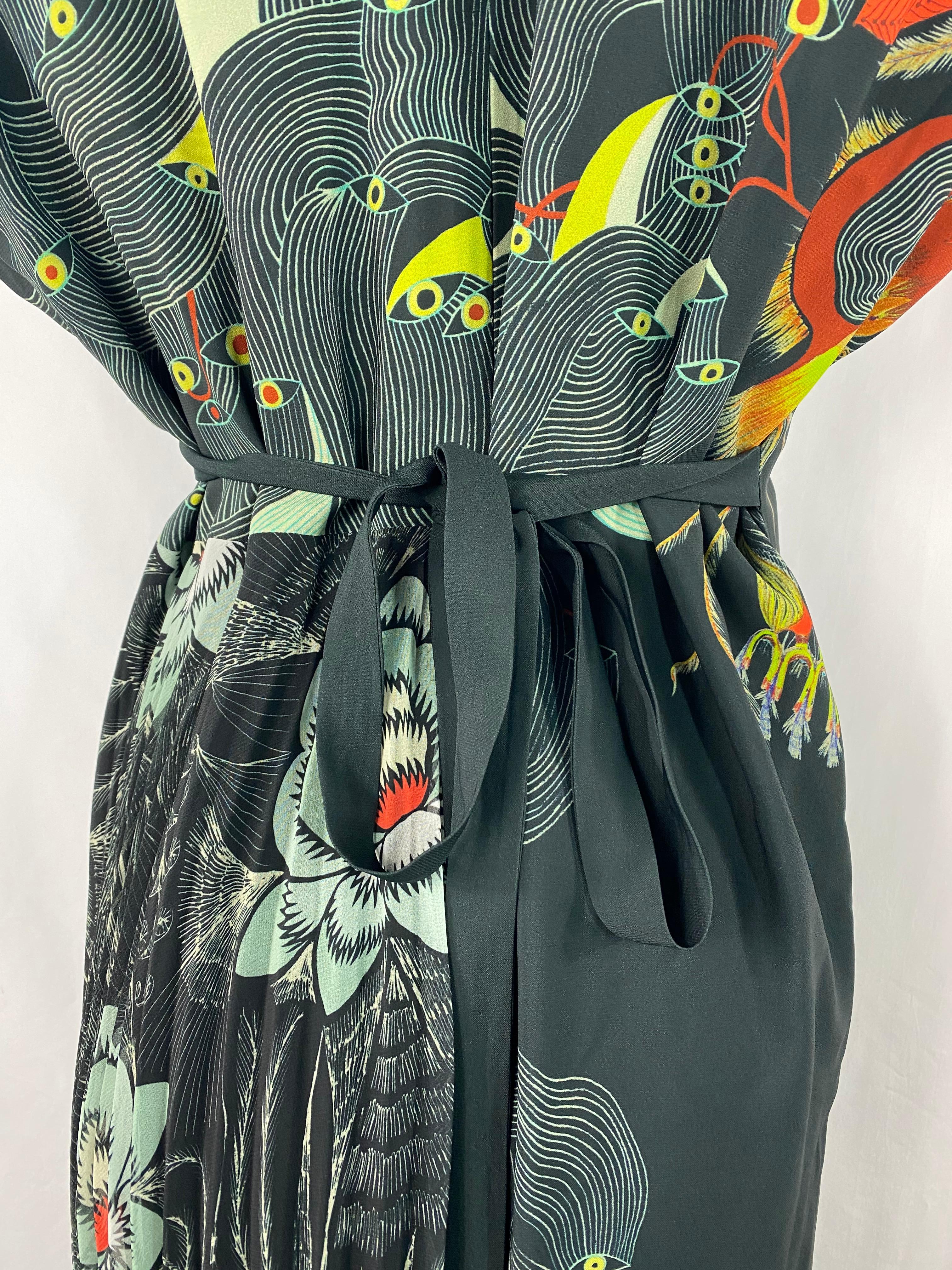 Dries Van Noten Black & Multicolor Wrap Maxi Dress, Size 38 1
