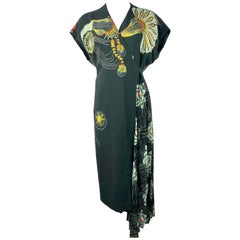 Dries Van Noten Black & Multicolor Wrap Maxi Dress, Size 38