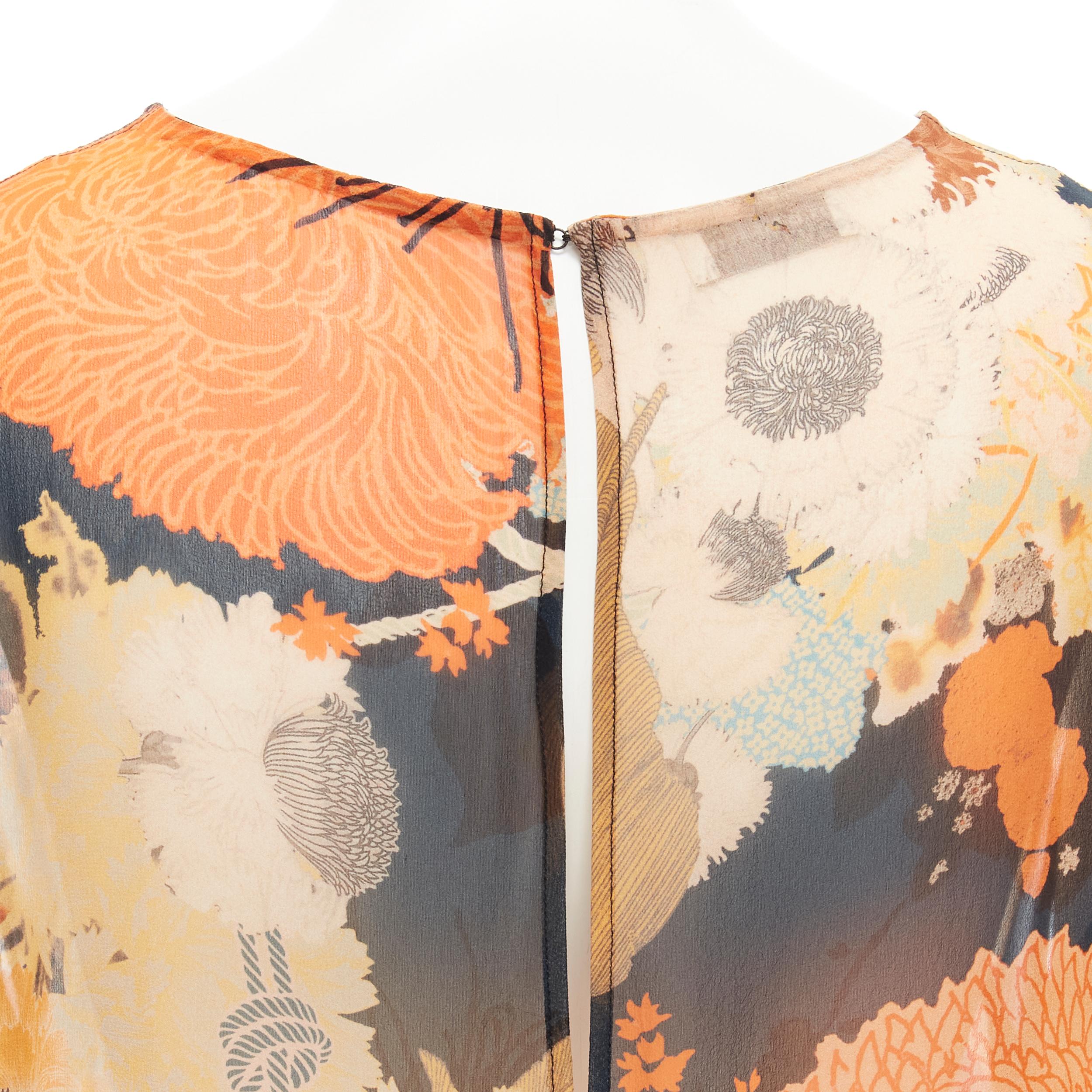 DRIES VAN NOTEN black orange Japonaise floral tiered ruffle silk dress FR34 XS For Sale 3