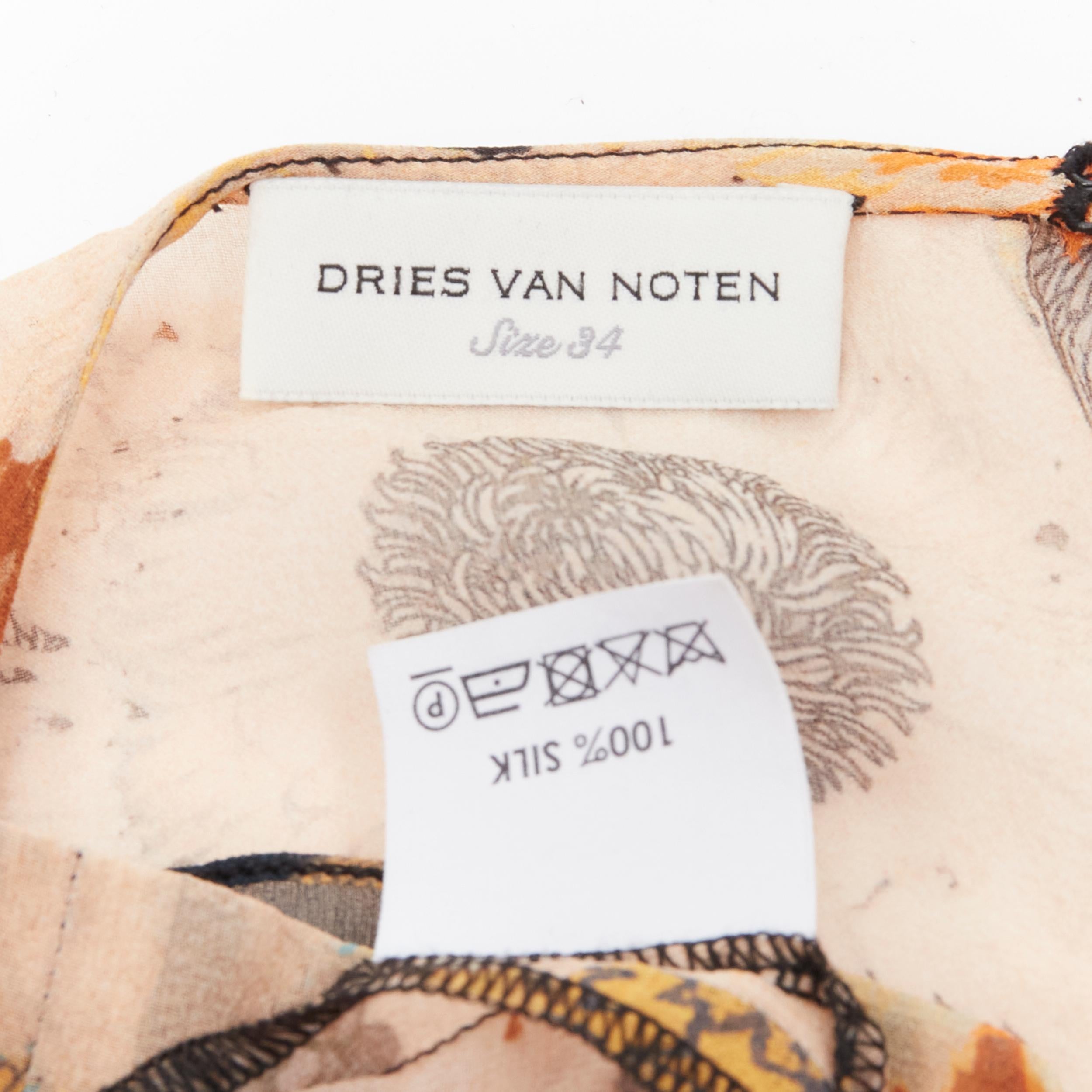 DRIES VAN NOTEN black orange Japonaise floral tiered ruffle silk dress FR34 XS For Sale 4