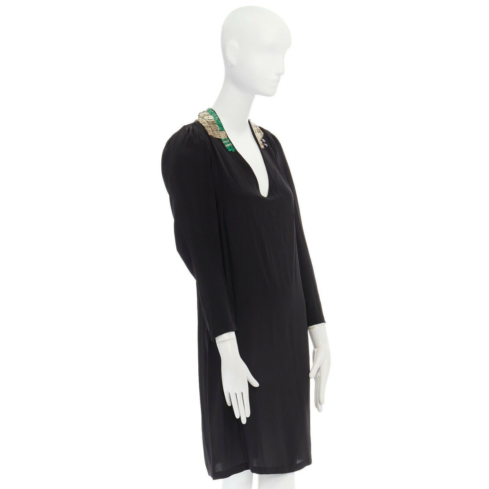 Women's DRIES VAN NOTEN black oriental beaded embroidered silk dress FR36 US4 UK8 IT40 S