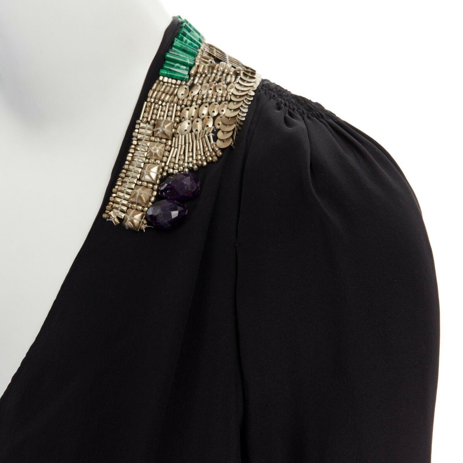 DRIES VAN NOTEN black oriental beaded embroidered silk dress FR36 US4 UK8 IT40 S 4