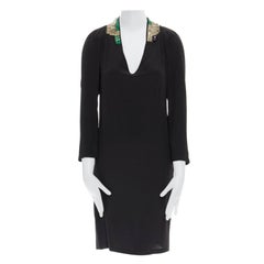 DRIES VAN NOTEN black oriental beaded embroidered silk dress FR36 US4 UK8 IT40 S