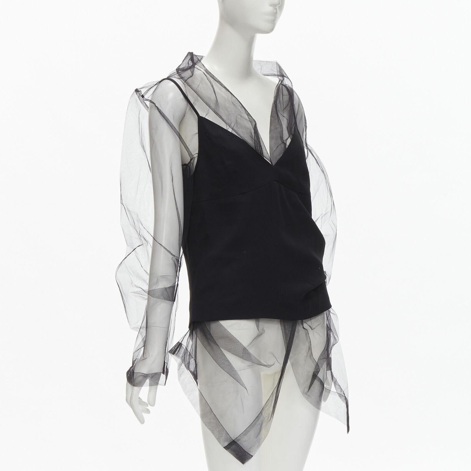 Black DRIES VAN NOTEN black oversized sheer organza layered camisole top FR38 M
